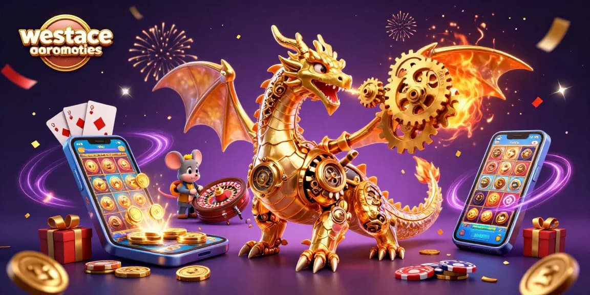 Wed en win met WestAce casino promoties: een kleurrijke 3D illustratie vol actie!