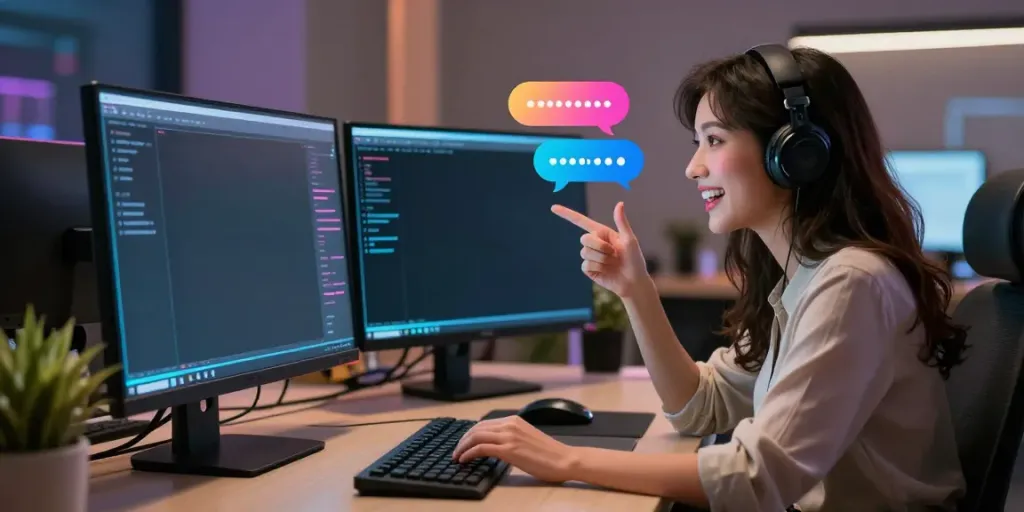 Engaging free ai slut chat with a lively female AI character in a modern digital workspace.