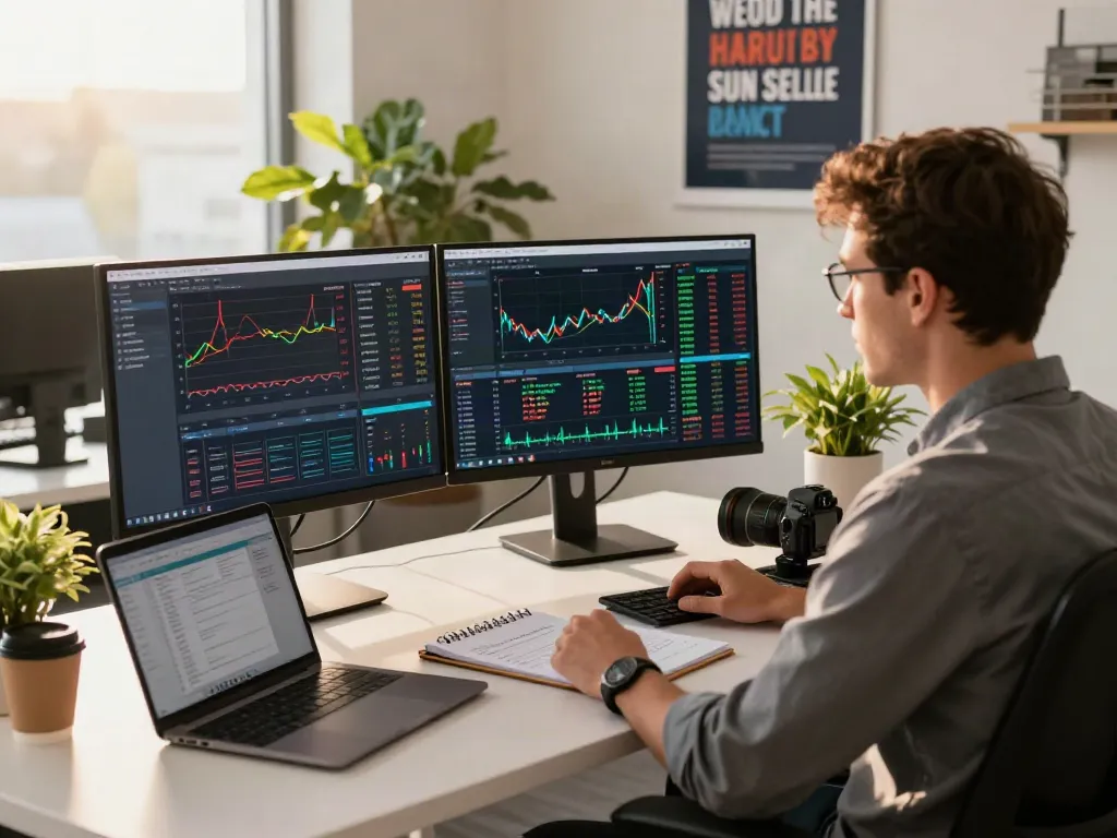 Interface d’essor invexaro sur des écrans avec un trader engagé dans un bureau moderne.