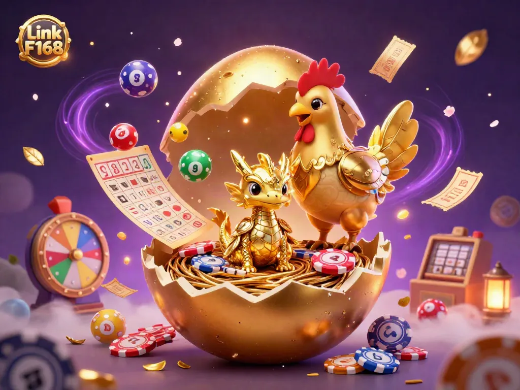 Activate thrills with Link F168 by exploring a vibrant casino scene featuring gold dragon and poker chips.