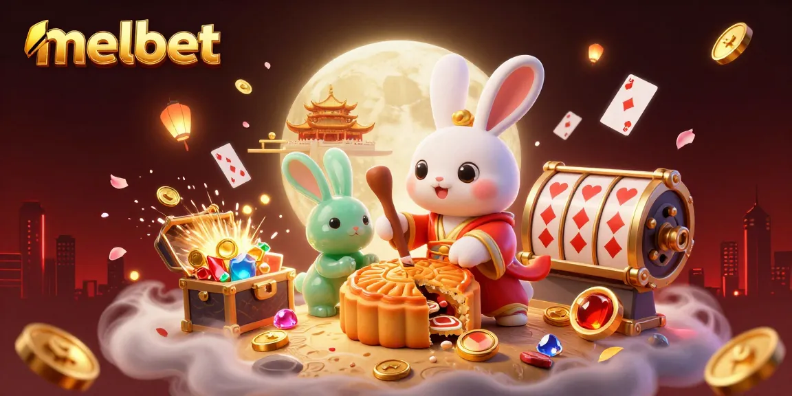Engage in thrilling gameplay with melbet's 3D moon rabbit surrounded by casino elements.