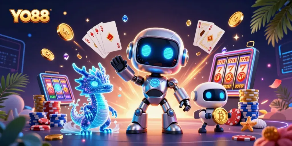 Experience exciting gameplay at YO88 with vibrant casino elements and a 3D cyberpunk theme.