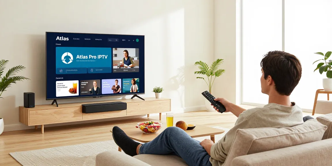 Utilisation de l'application atlas pro iptv dans un salon moderne avec un téléviseur intelligent.